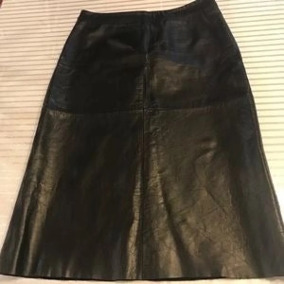 Identify 90s Black Leather Midi Skirt - Picture 3 of 4